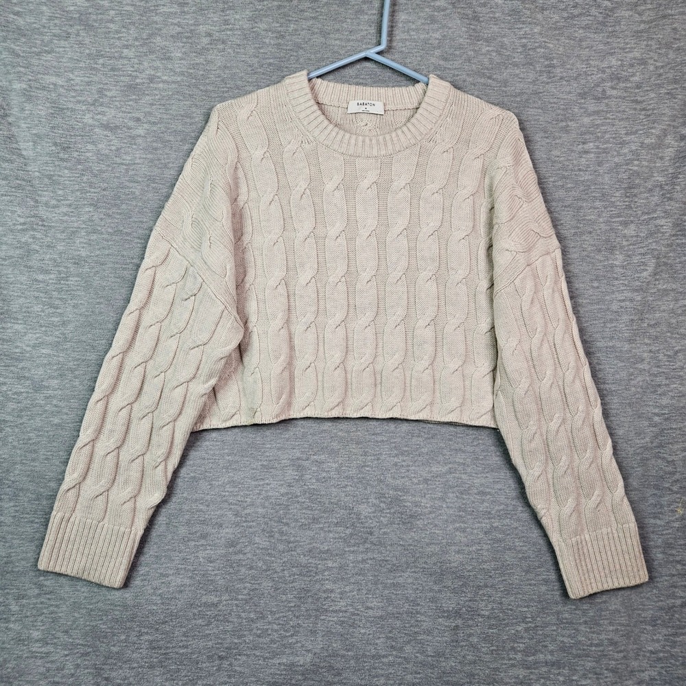 Aritzia Babaton Women Cream Wool Cable Knit Cropped Sweater Size M